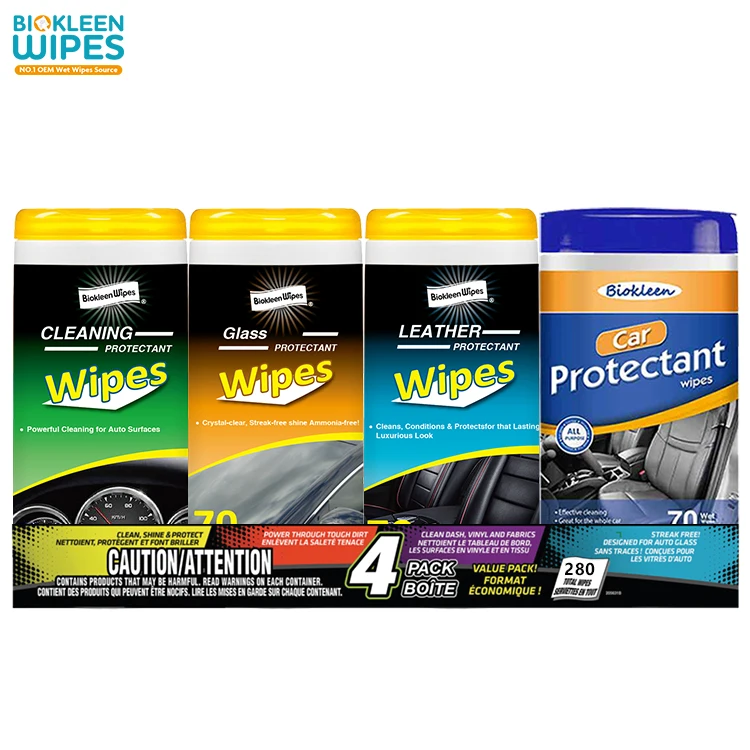 Biokleen 70 Private Label Manufacturers Orange Cleans Dirt Spunlace Nonwoven Car Dashboard Wet Wipes Car Window Clearing Wipes