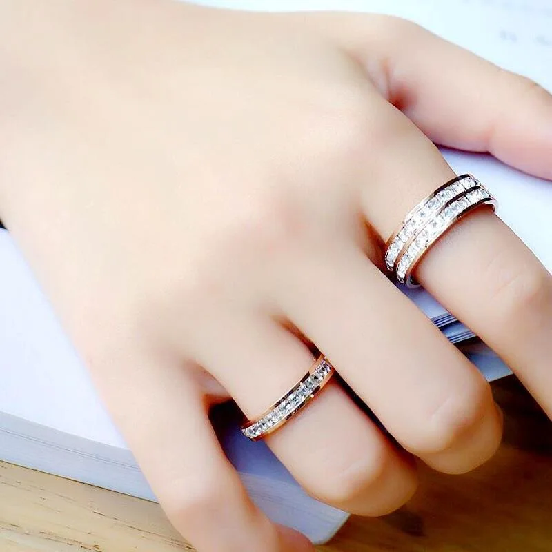 Exquisite Stainless 18k Gold Tennis Zircon Engagement Wedding Couple Finger Ring Women Luxury Cz Knuckle Ring For Gift