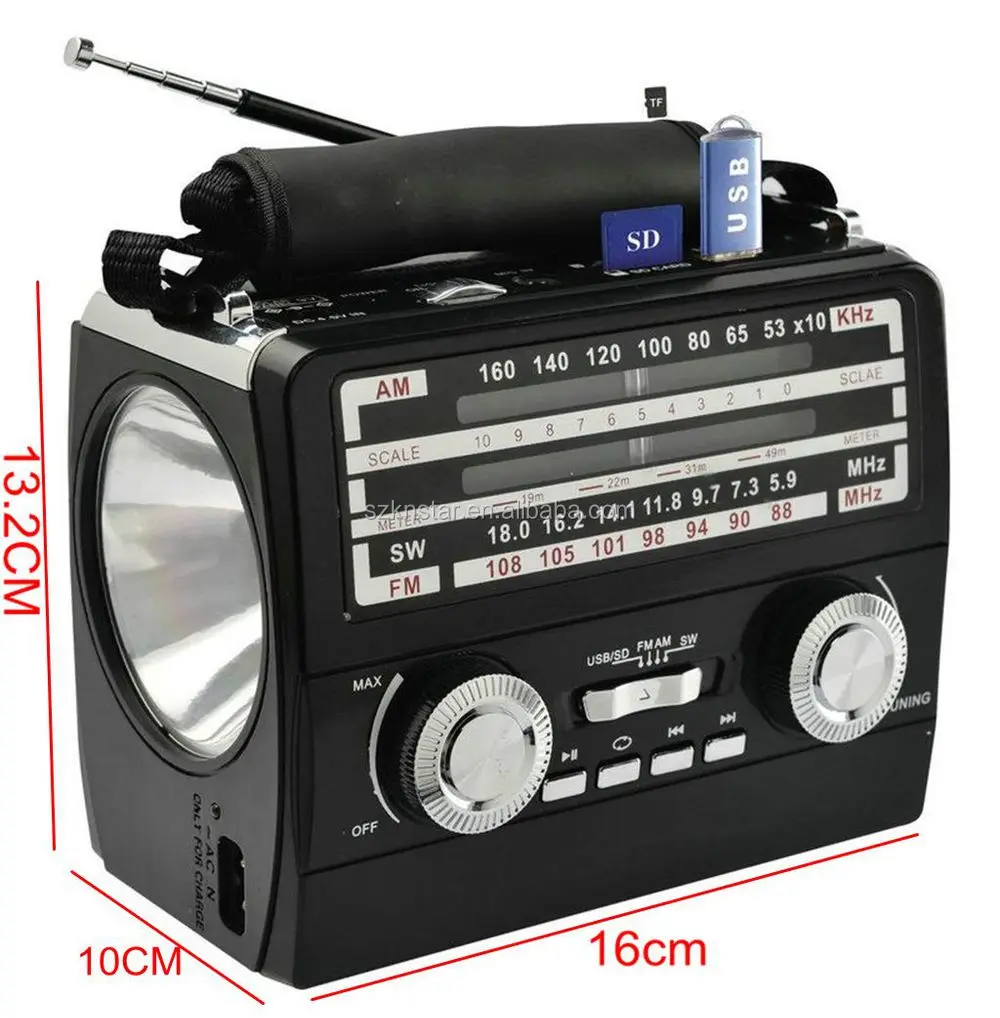 KNSTAR Portable FM AM SW 3 band USB/SD/TF MP3 player radio receiver with torch light  FP-1359BT