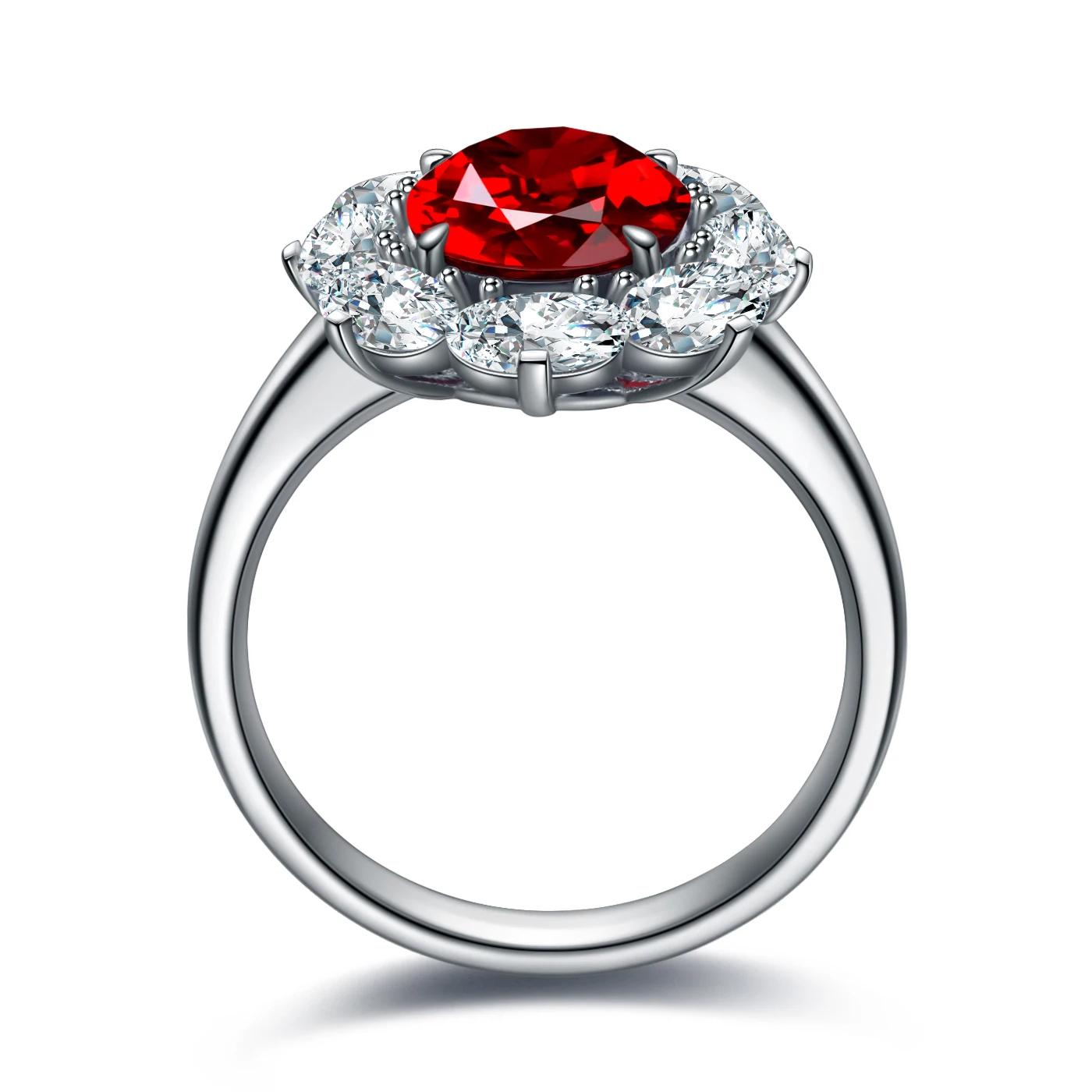 Luxury Oval Cut Ruby 3.29CT S925 Lab Grown Gemstone Halo Rings Engagement Jewelry Women Rings