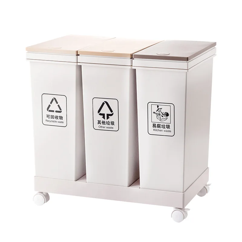 Wheeled Recycle Customized Kitchen Outdoor School Plastic Classification Trash Bin Waste Sorting Bin