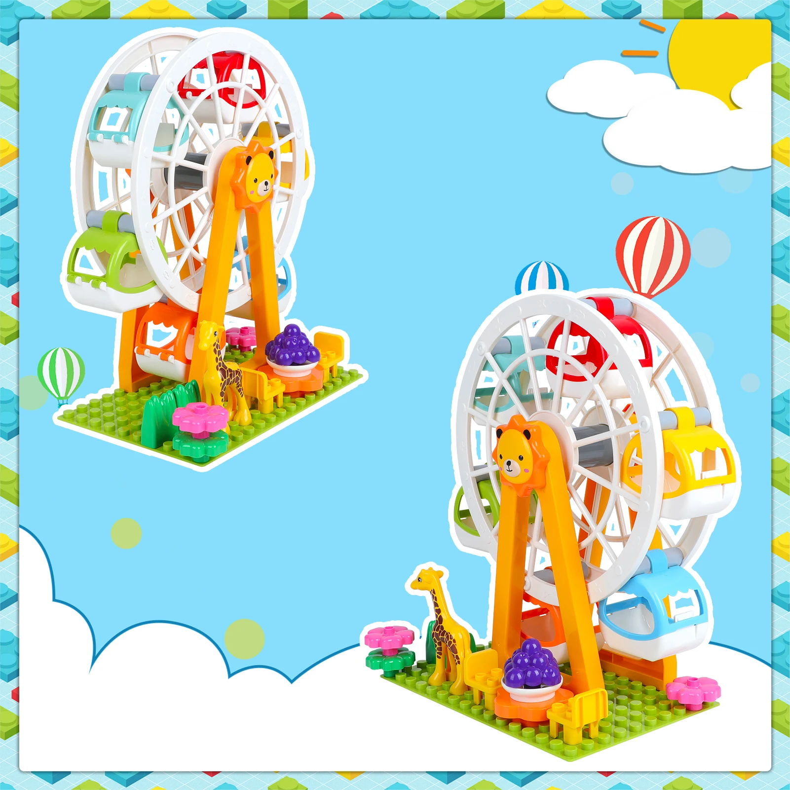 44PCS Ferris Wheel Building Blocks Sets, 3D Amusement Park Model Kit, Large Bricks Classic Creative Construction Toy for Toddler