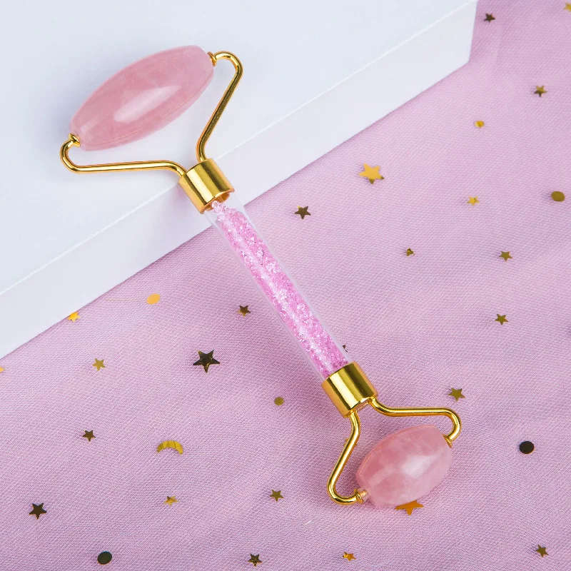 
Factory Direct Anti Aging Facial Massager Rose Quartz&Rhinestone Jade Roller 