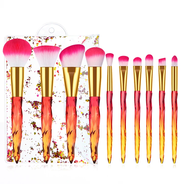 10 pcs clear colorful diamond crystal bling cosmetic maquillaje brochas makeup brush set
