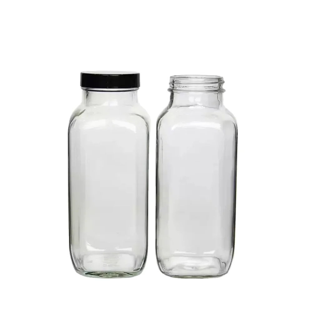 Berlin Packaging French Style 1020ml Square Thicken Beverage Glass Bottle Clear Empty Milk Fruit Juice Glass Jar Price