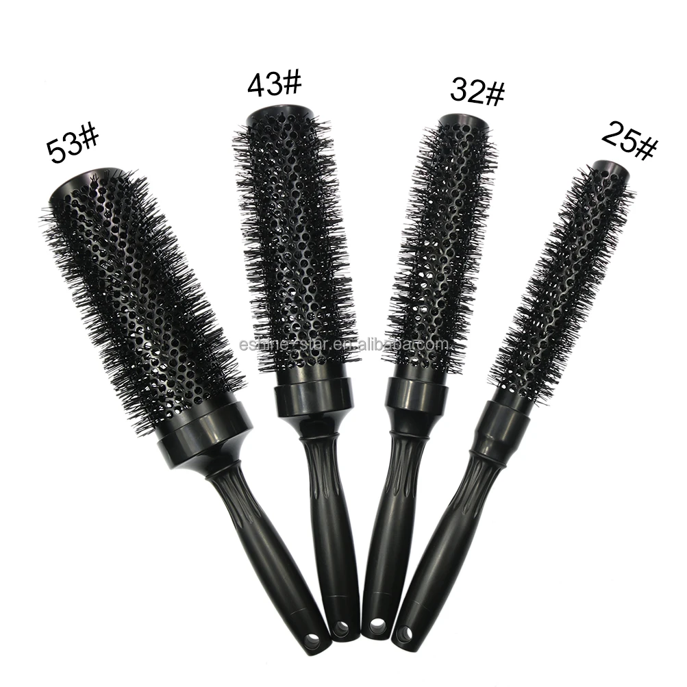 Термостойкая очень длинная керамическая термокруглая щетка для волос с логотипом на заказ и нескользящей ручкой