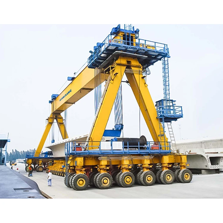 Double girder rail mounted or rubber tyred gantry crane for lifting and moving precast concrete bridge girder