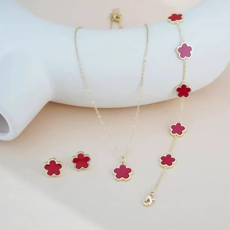 Explosions Four-leaf Clover Bracelet Five-Flowered Fritillary Necklace Earrings Suit South Korea Simple INS Fashion Jewelry Sets