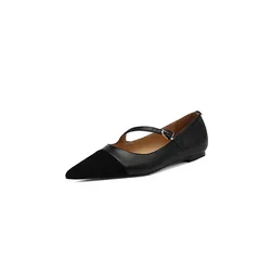 Cialisa Hot Sale Full Real Leather Work Pointed Toe Low Top Solid Color Flats Loafers Dress Flat Women Shoes Ladies