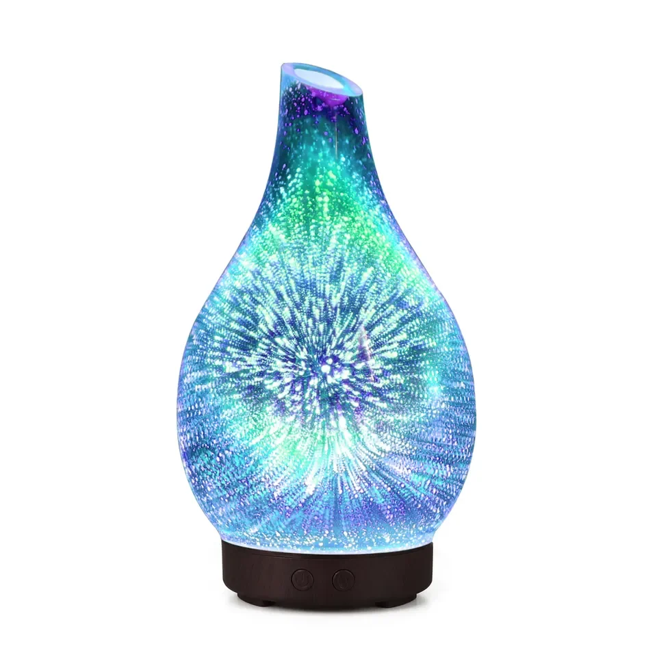 New Creative Design 3D Glass Firework Humidifier Colorful Led Usb Ultrasonic Aroma Diffuser for Car Home Office Decoration