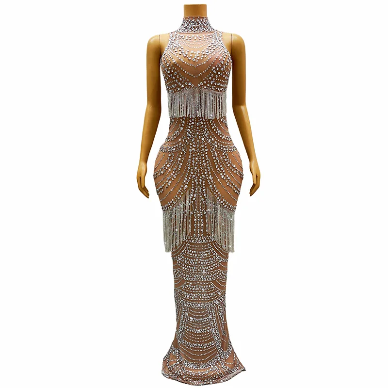 Bulk Apparel Wholesale Sleeveless Tassel Club Dresses Sexy Women Clothing Rhinestone Lady Clothes