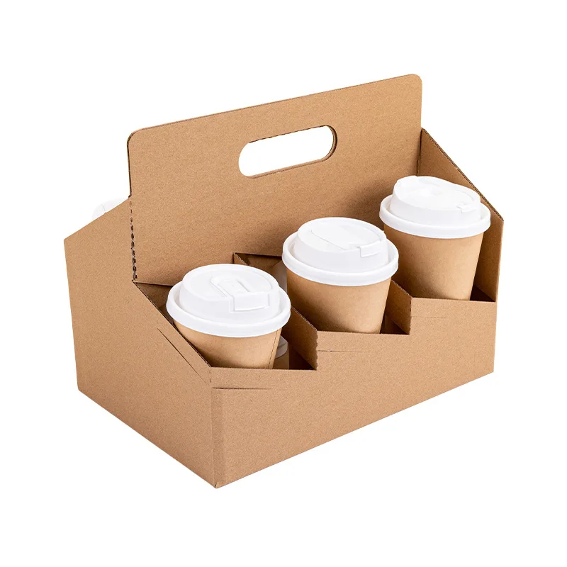 High Quality Biodegradable Disposable 1/2/4/6 Compartment Paper Takeaway Coffee Cup Beverage Cup Holder