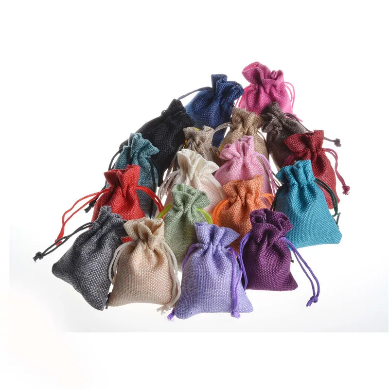 Оптовая продажа маленькие джутовые мешочки на шнурке Джутовая сумка льняная модная для подарка