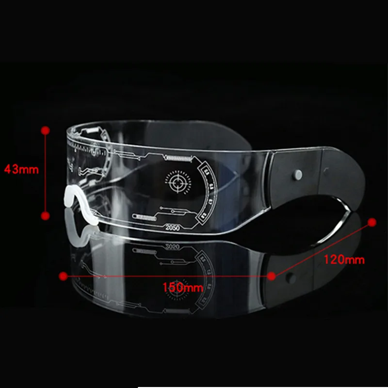 Battery Powered 7 Colors Futuristic Cyberpunk Flashing LED Visor Light Up Luminous Glasses for Night Party Bar Club Halloween
