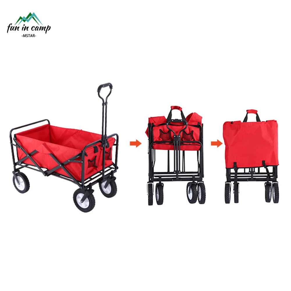 Foldable Picnic Camping Wagon Camping Cart Trail Collapsible Folding Beach Utility Cart Trolley Wagon