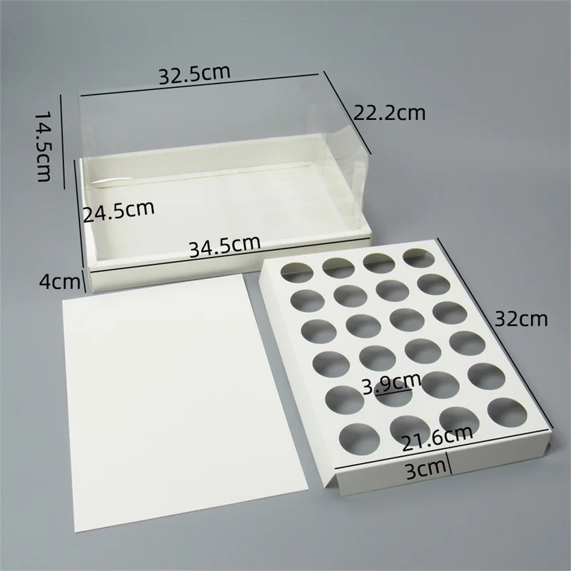 New Bio-Degradable Transparent Cake Box with 6/12/24holes Rigid Boxes Embossing Printing-Mini Square Circular Cup Cake Packaging