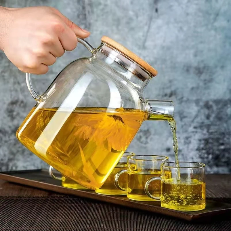 hot wholesale high borosilicate heat-resistant clear glass kettle teapot warmer glass tea jug giftset
