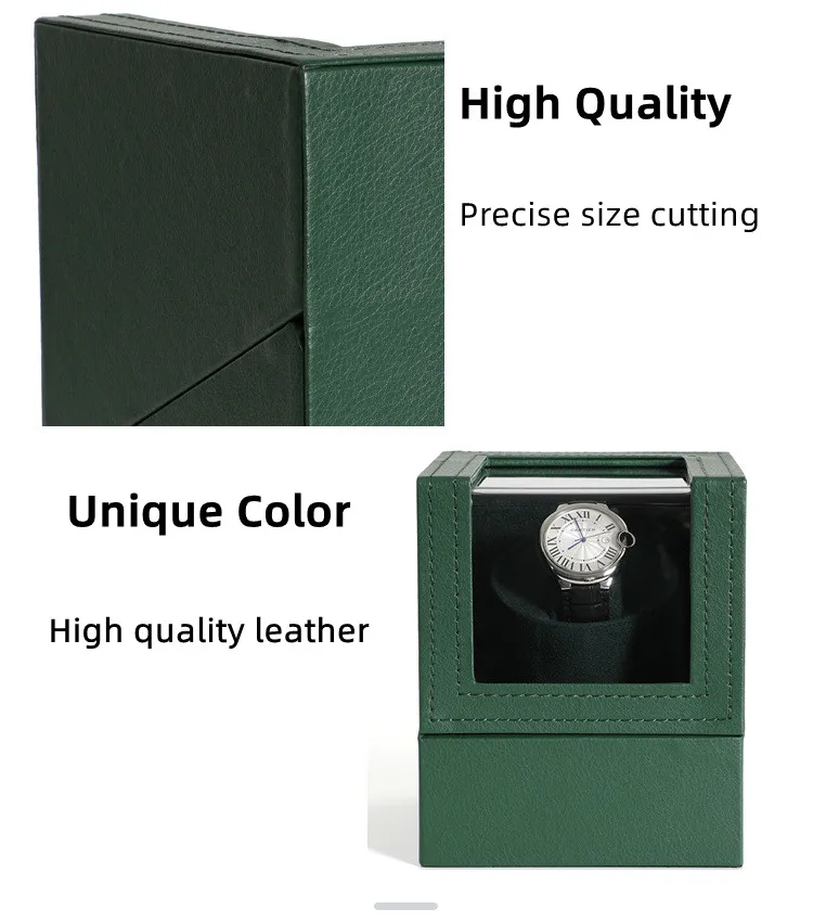 2022 New Design High Quality Automatic Exhibition Display Luxury Green Leather For Single Watch Winder Box