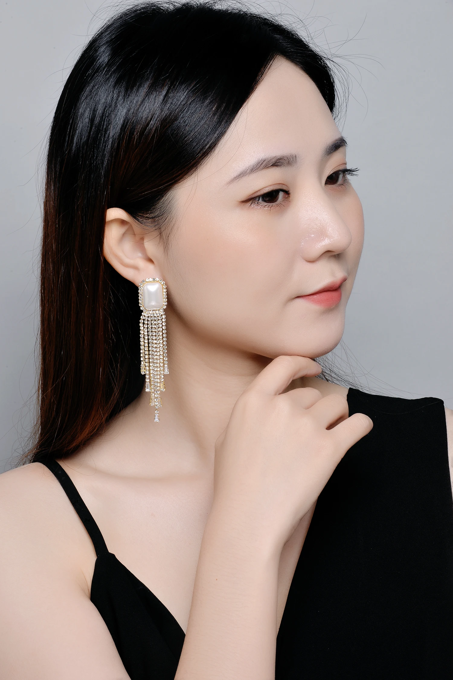 Gemstone Jewelry 18k Gold Plated Crystal Earrings for Women Brass with S925 Post Fashion Square Pearl  Diamond Earrings