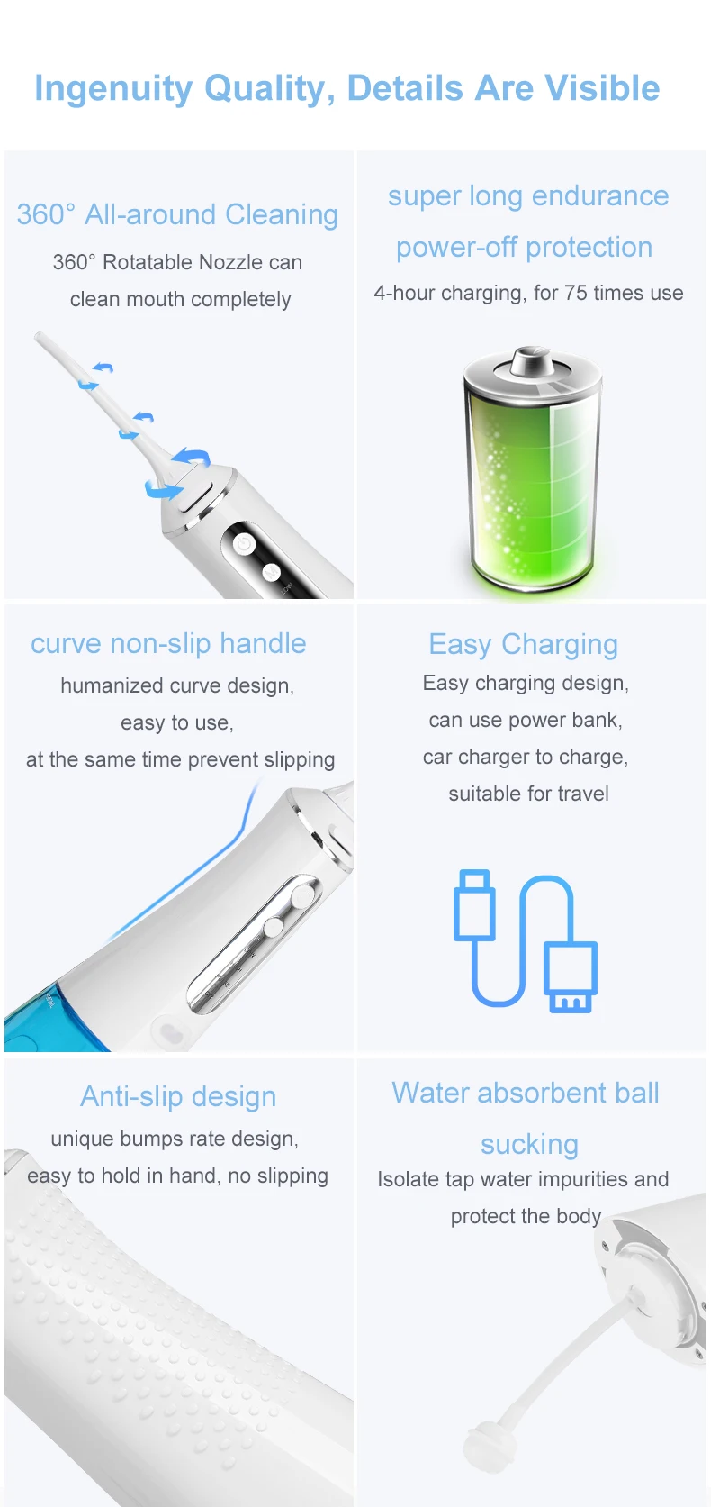 Недорогой ирригатор Nicwell для полости рта 4 Стоматологические средства дорожный 320 мл портативный резервуар 9 режимов