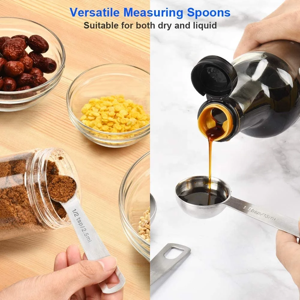 Мерные ложки из нержавеющей стали, набор из 11 штук, мерные ложки, выравниватель и венчик, набор кухонных измерительных инструментов