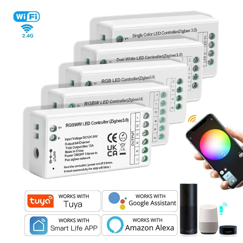 12A Wi-Fi COB светодиодные полосы контроллера один двойной цвет RGB/RGBW RGBCW RGBWW RGB + CCT приложение Tuya Zigbee3.0 Смарт