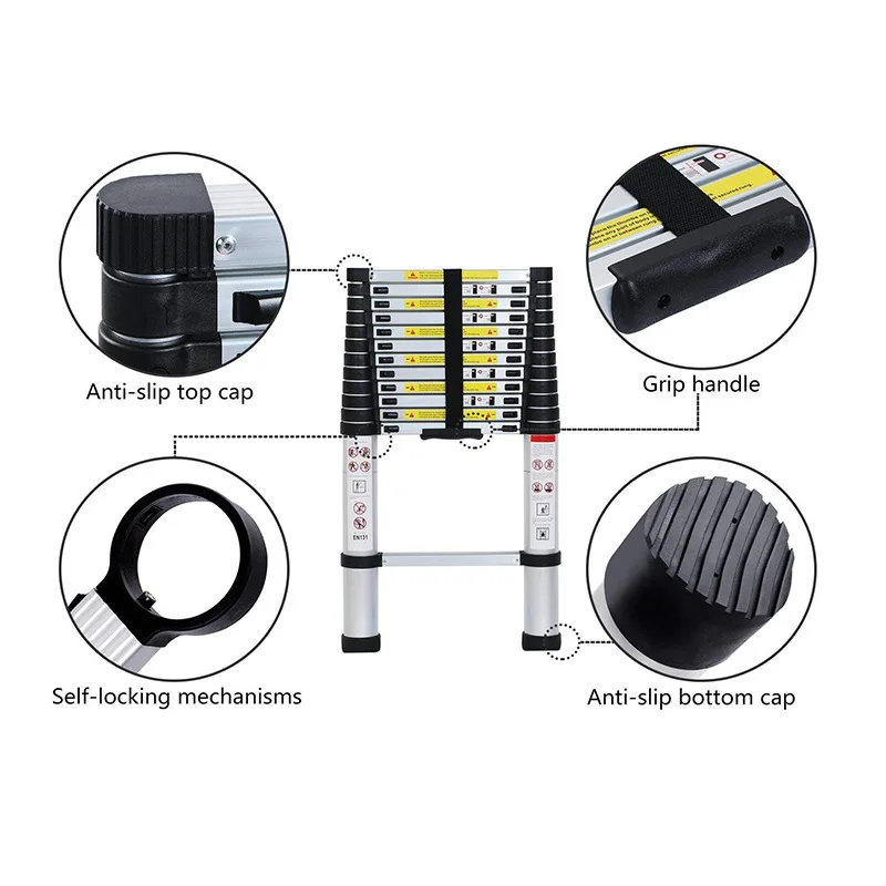 New Telescopic 3.8m Folding Aluminum Ladder Extension Ladder Escalera Telescopic Foldable Step Stairs Yellow Ladder