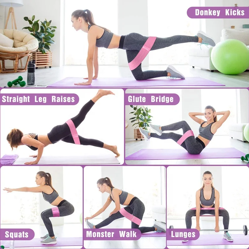 
Low MOQ Wholesale Durable Anti Slip Exercise Loop Band Set Custom Logo Yoga Hip Fabric Resistance Bands For Legs Glutes Booty 