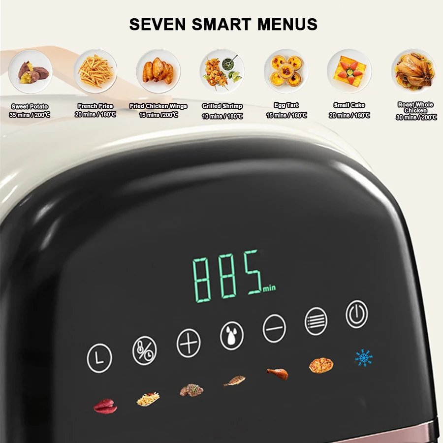 Oil Free 3D Spray Water Mist Led Display Touch Screen Digital Micro Jet Smart Air Fryers With Handle and Visible Window Basket