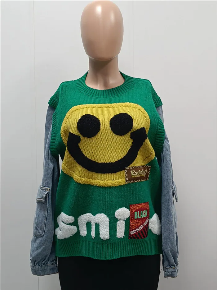 Z3250-autumn winter smile knitted top casual patchwork cute free size women sweater