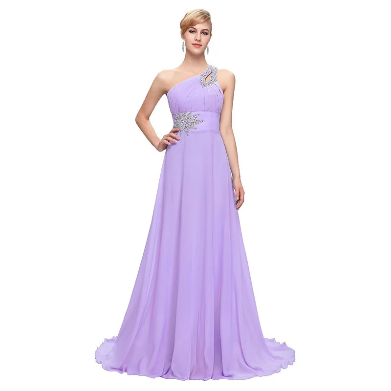 Purple Crystal Luxury Evening Dress One-shoulder Chiffon Sexy A-Line Party Prom Dress Blue Burgundy Wedding Ceremony Guest Gowns