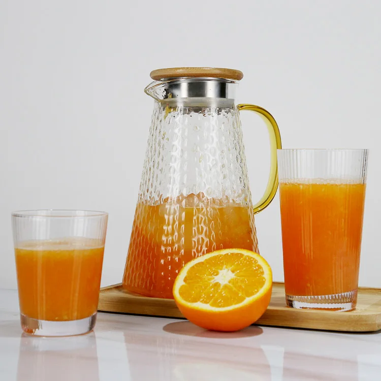 AIHPO3 Wholesale 2023 New Hot Cold Beverages 1.5L Heat Resistant Glass Pitcher Ice Tes Carafe Cold Water Jug with Lid