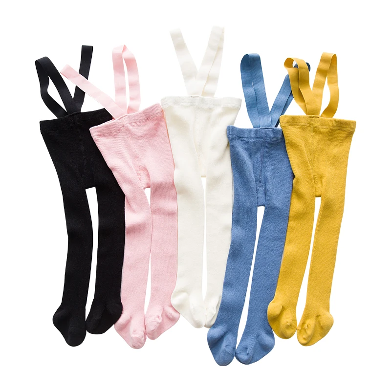Custom private logo Toddler baby overalls kids suspenders high waist stockings cotton knitting ribbed pantyhose baby tights