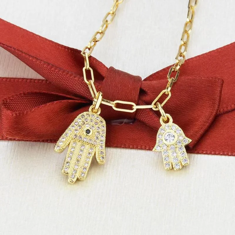 Hot Selling Third Eye Hamsa Hand Necklace Eco-friendly 14k 18K Gold Plated CZ Pendant Hamsa Necklace