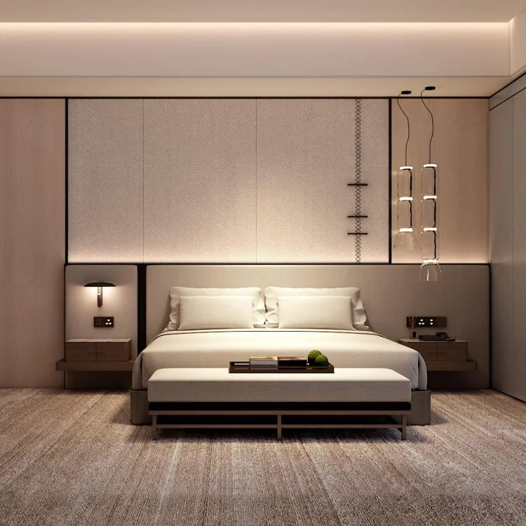 Turnkey Solution Luxury Nordic Style Modern Wood MDF Five Star Hotel Bedroom Furniture Set