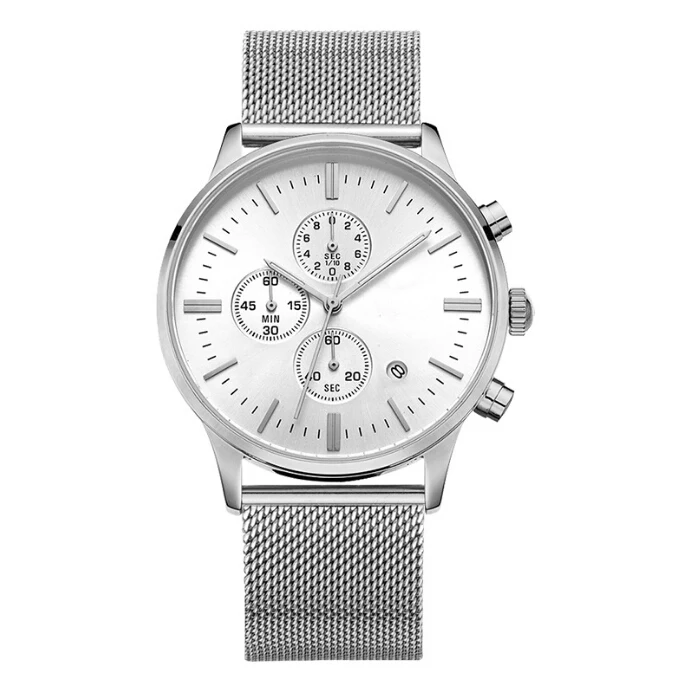 Mesh Strap Analog Quartz Chronograph Watch Calendar Wrist Watch Vogue Elegant Sport Men Wristwatch