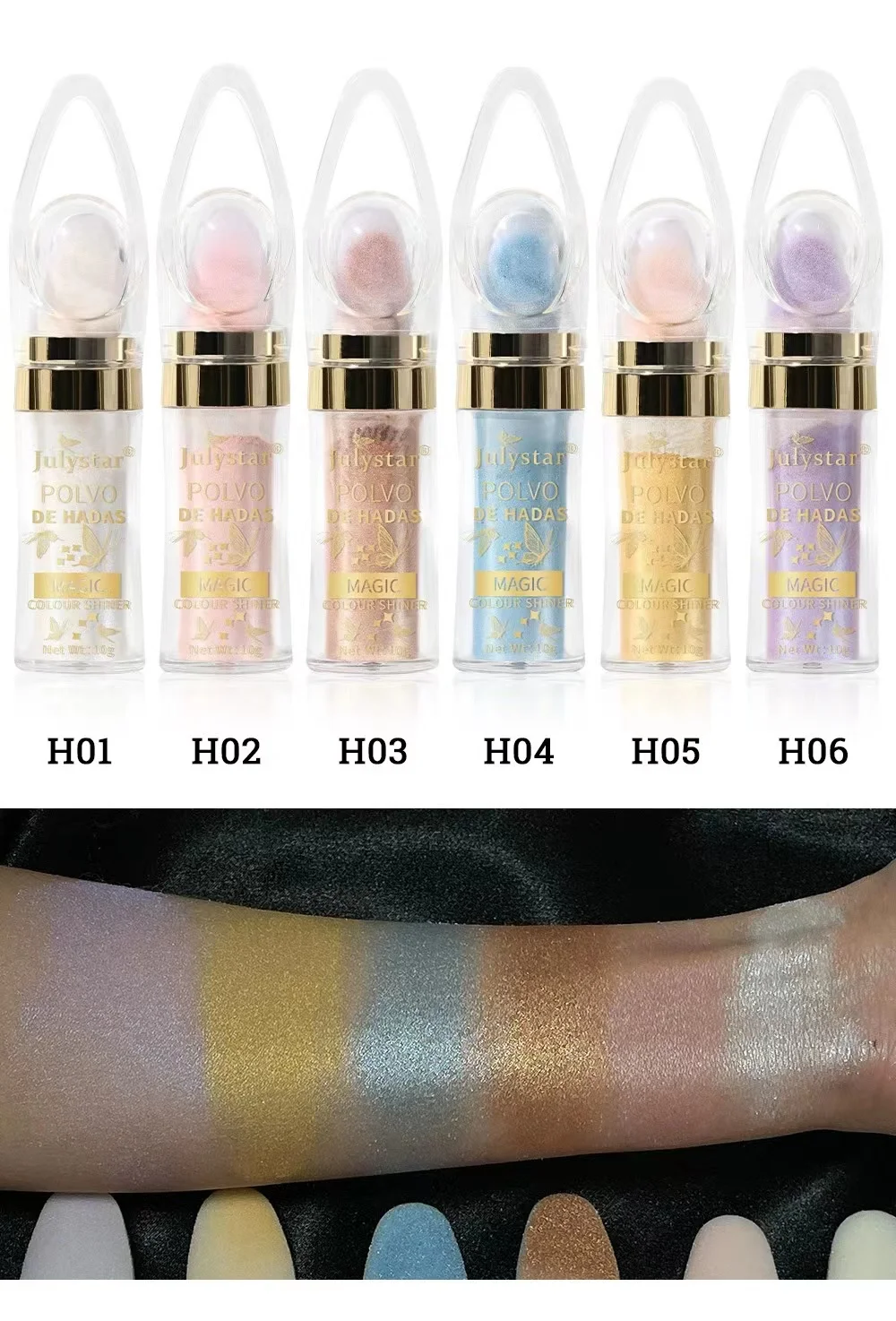 6 Colors Spot Goods OEM Wholesale Fairy Powder Highlighter Whole Body Brighten Highlighter Makeup Pressed Powder