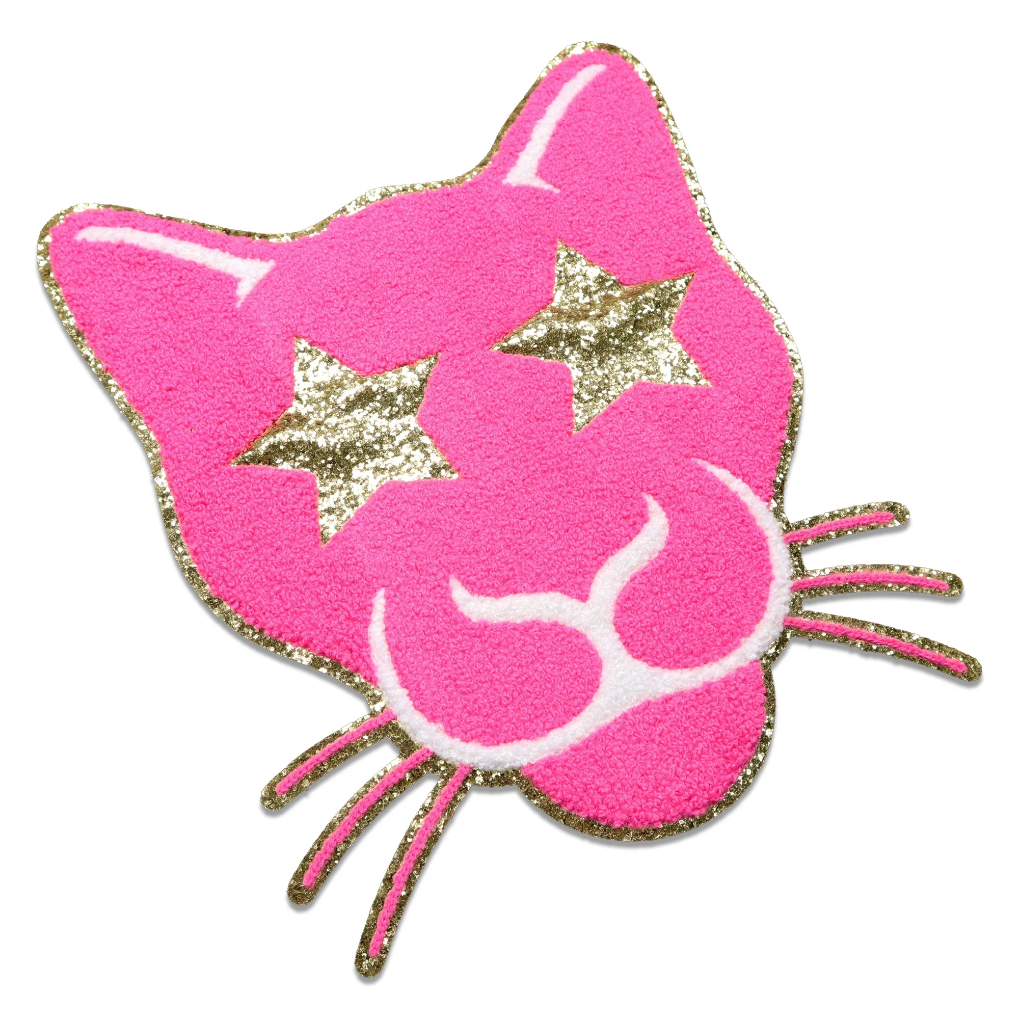 Custom Pink Glitter Iron On Patch Designer Patch Sew On Chenille Embroidery Tiger Patches For Clothing