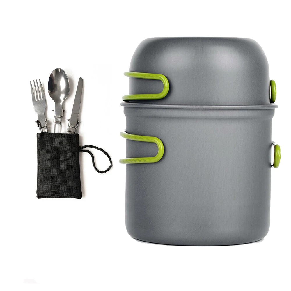 2019 New Outdoor Camping Hiking Tableware Aluminium Alloy Non-Stick Cookware Cooking Picnic Traveling Bowl Pot Pan Set For 1-2