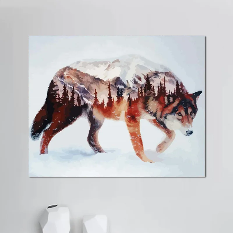 Заводская поставка, волк, стремящийся охватить еду в снегу, изображения животных стены