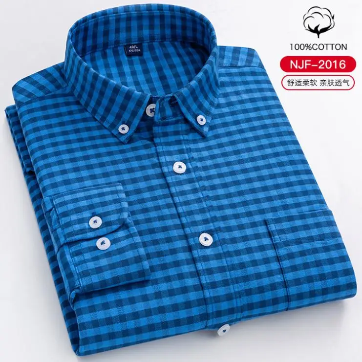 Хлопковый полосатый Оксфорд топ с квадратным воротником Повседневная мужская рубашка длинными рукавами Молодежный облегающий клетчатый кардиган Топ