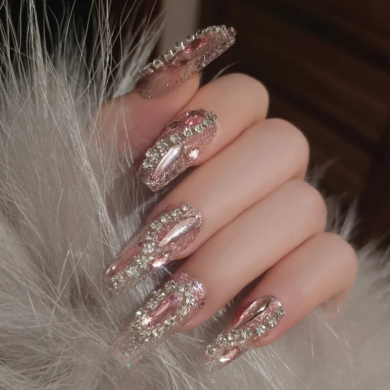 Shiny Diamond False Nails Manicure Patch One Second Wearing Nails Wholesale 24pcs  Nail With Wearing Tool