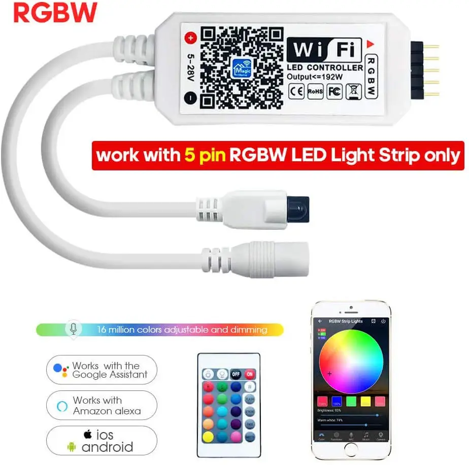 Tuya or Magic Home App control 24 Keys 2.4G RF Remote Control Music RGB RGBW Mini WIFI LED Strip Light Controller
