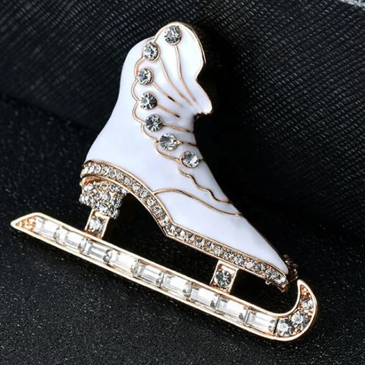 GuangZhou Custom Jewelry  ChrIstmas Elegant white skates skating dance shoes Christmas For Gift rhinestone brooch pin