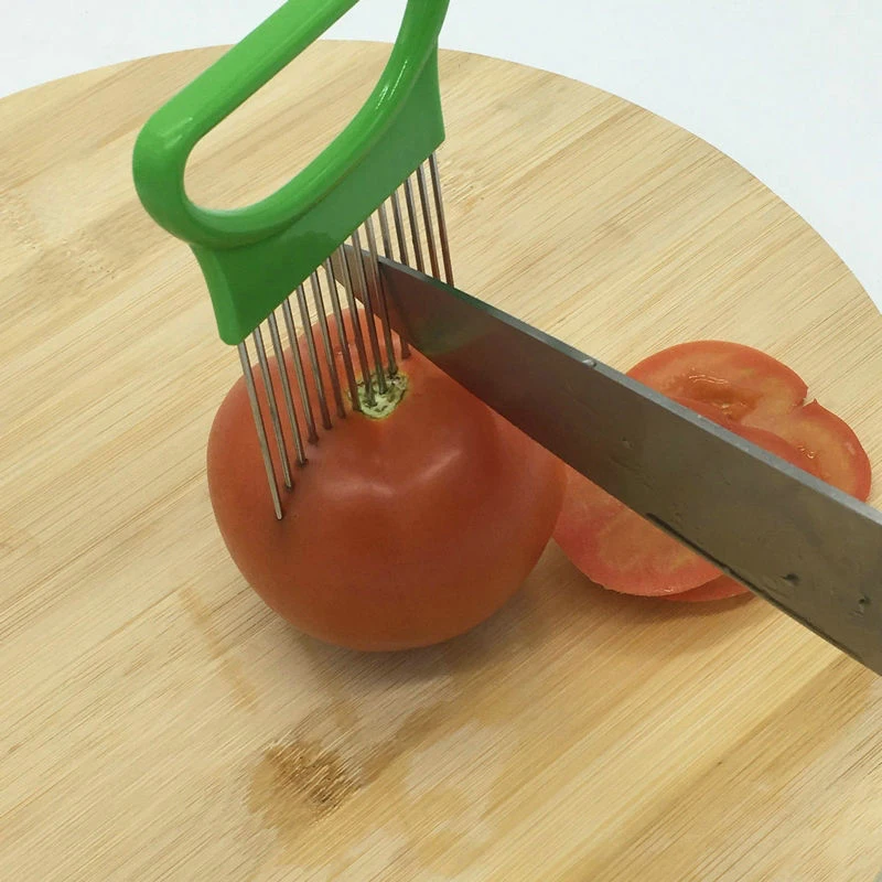 Cutting Safe Aid Holder Vegetables Fruit Slicer Tomato Cutter Stainless Steel Onion Needle Onion Fork For Kitchen Accessories