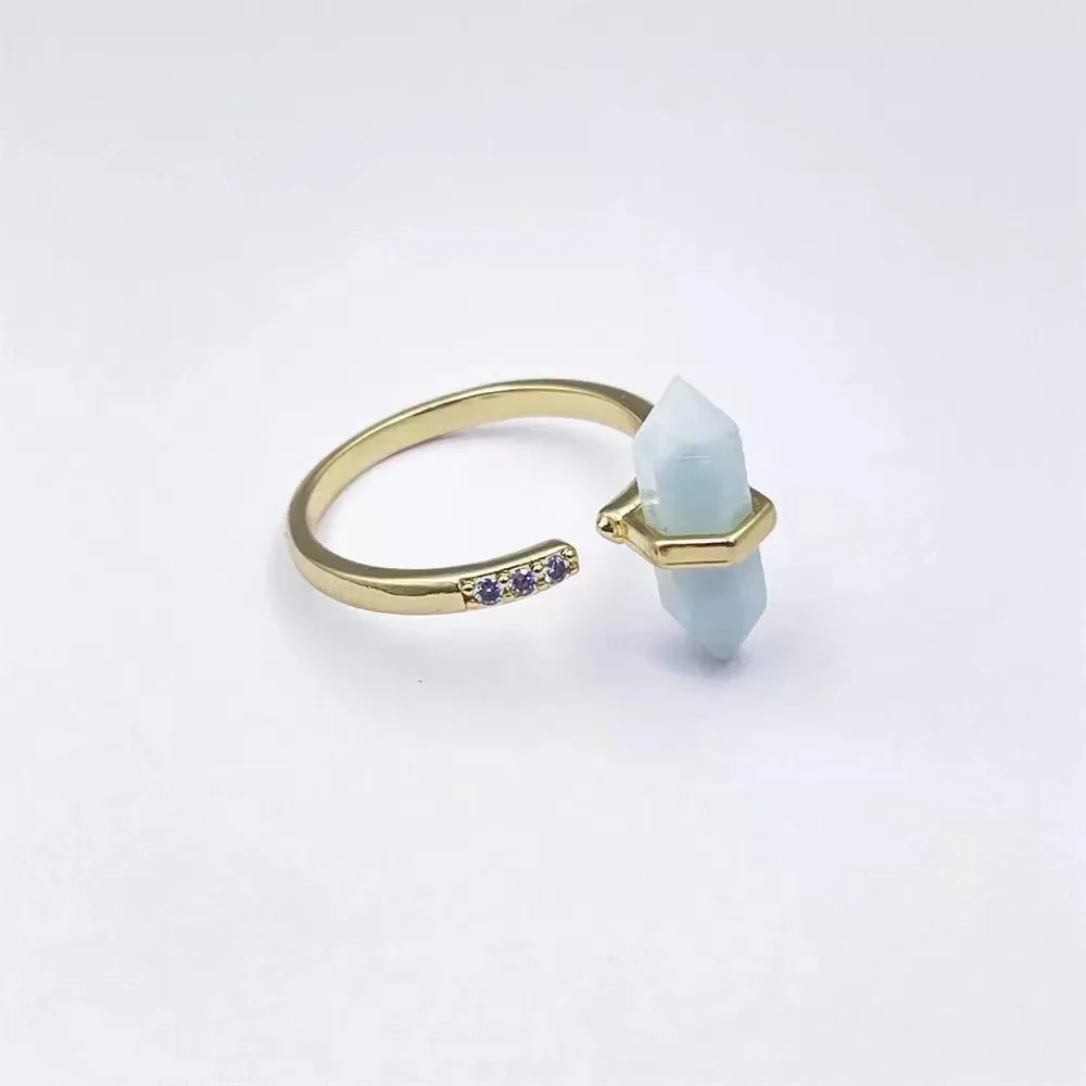 A1074 Natural Healing Raw Stones Crystal Gemstone Women Ring Jewelry Sets double point stone ring