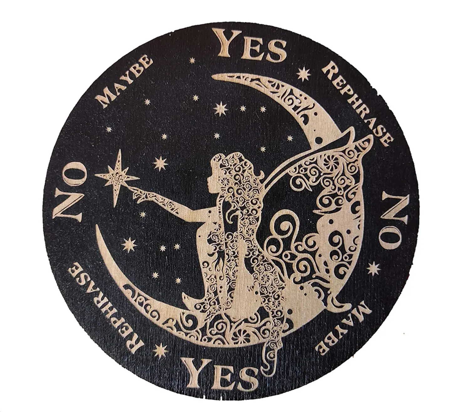 Altar Decoration for Witch Fairy on the Moon Black Pendulum Board for answers Divination Tools for Spirit and Occult Practices