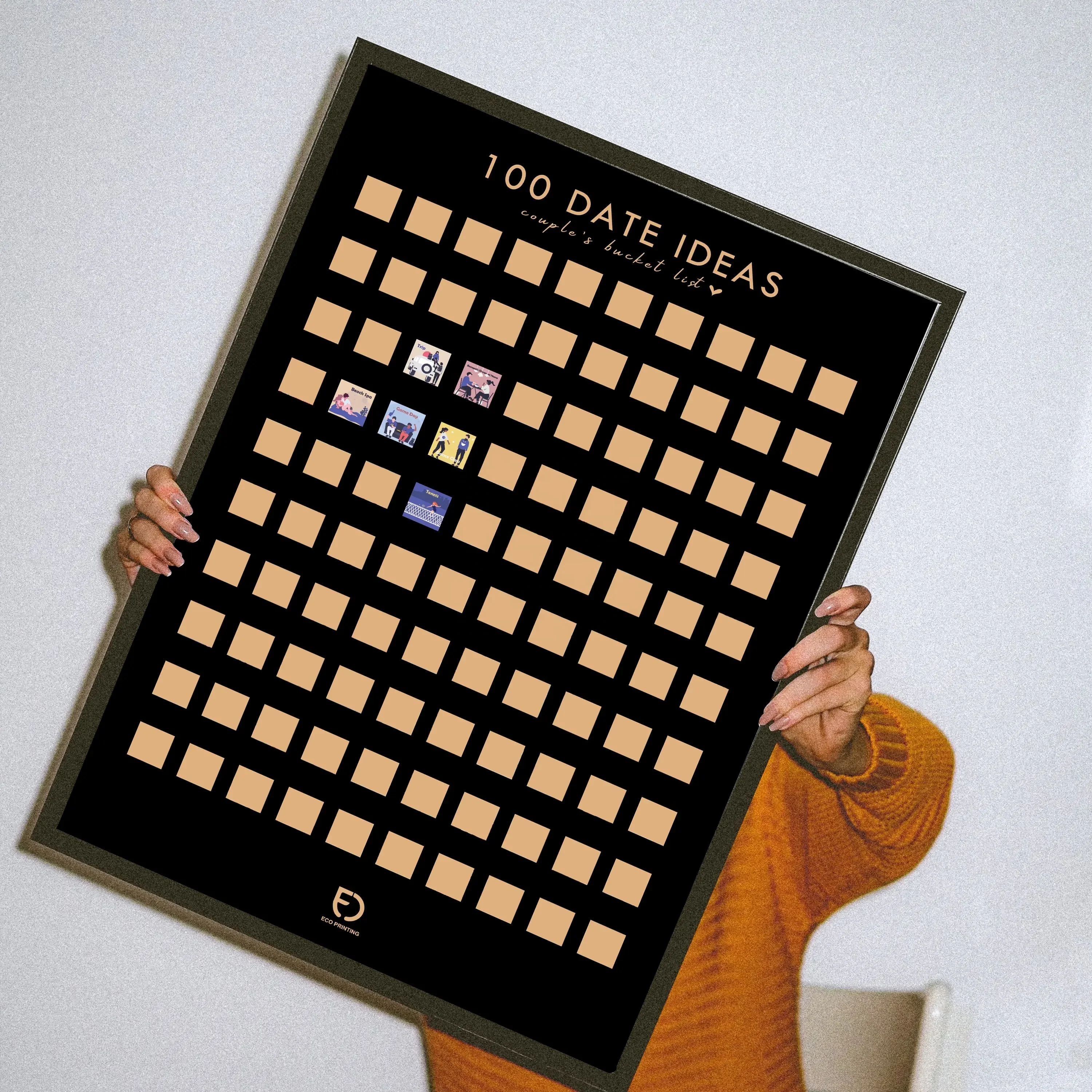 Hight Quality Custom Valentine Day Gift Idea Couples Bucket List Challenge Romantic 100 Dates Night Travel Scratch Off Poster