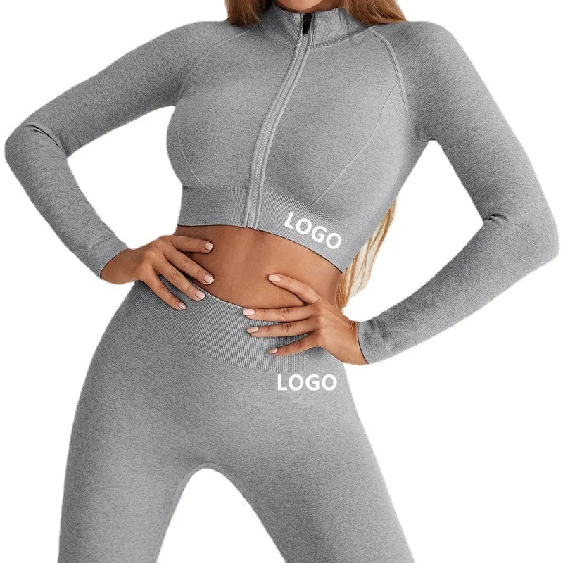 Women Seamless Yoga Gym Active wear Set Women Sportswear 2 Pieces Crop Top Jacket And Leggings Sets Jogging Sweatsuits