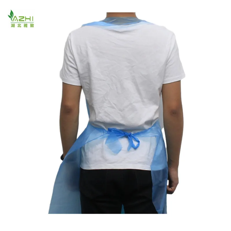 Yazhi disposable family PE apron dress  isolation gown with no sleeves waterproof blue plastic aprons bistro apron